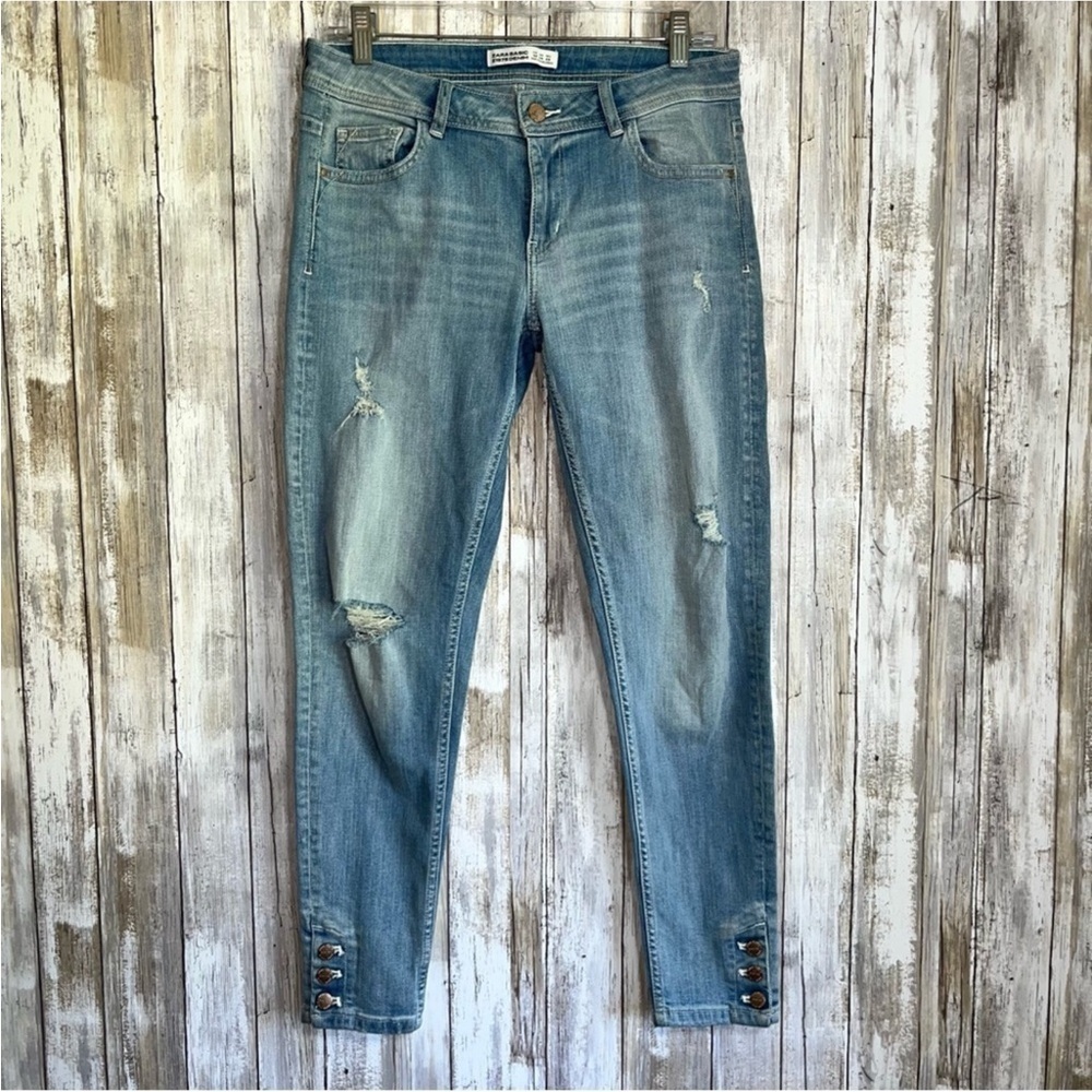 Zara Basic Denim Distressed Ankle Jeans